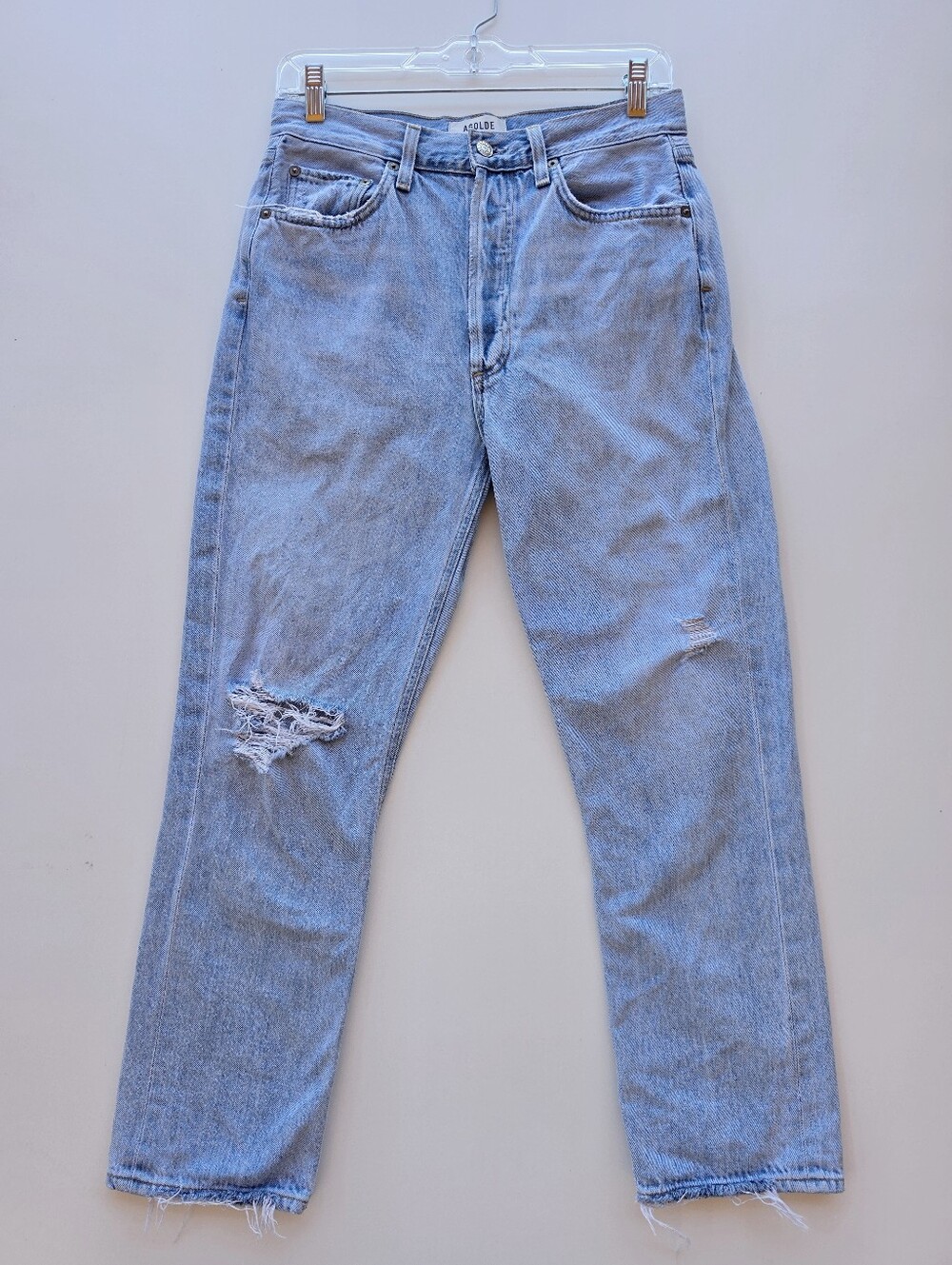 Agolde Riley High Rise Straight Crop Light Wash‎ Distressed Jeans